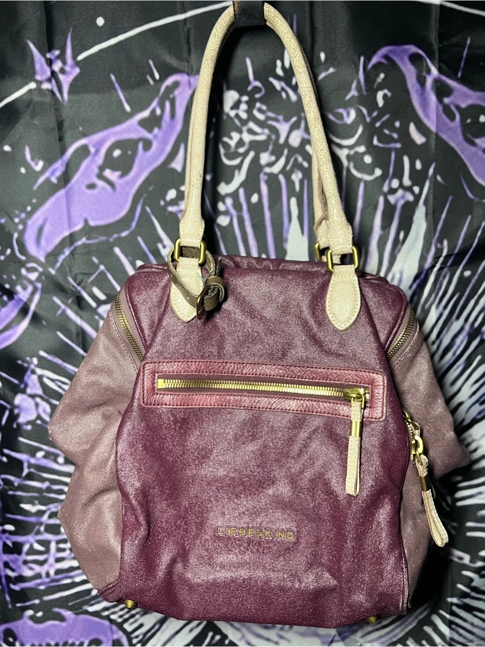 Liebeskind Purple Leather Shoulder Bag with Cream Handles
